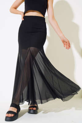 Tül Bel Lastikli Etek Siyah - LUSTRİN