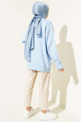 Tül Çiçek Süslemeli Triko Tunik Bebe Mavi - Triko Tunik