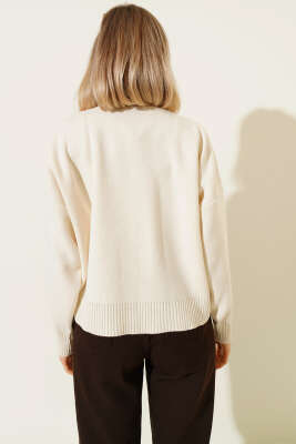 Tül Çiçekli Düğmeli Triko Kısa Hırka Bej Haki - Yılın Fırsatı