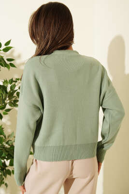 Tül Çiçekli Düğmeli Triko Kısa Hırka Çağla Yeşili - Yılın Fırsatı