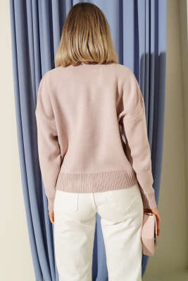 Tül Çiçekli Düğmeli Triko Kısa Hırka Gül Kurusu - Kadın Giyim Modelleri