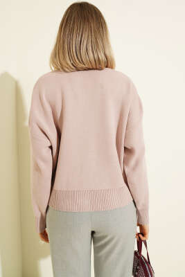 Tül Çiçekli Düğmeli Triko Kısa Hırka Pudra Yeşil - Yılın Fırsatı