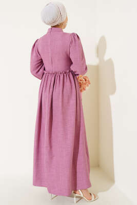 Tül Çiçekli Elbise Gül Kurusu - Tesettür Elbise