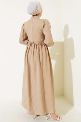 Tül Çiçekli Elbise Vizon - Tesettür Elbise