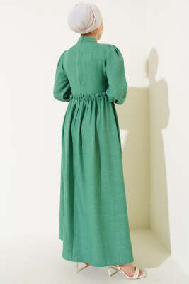 Tül Çiçekli Elbise Yeşil - Tesettür Elbise