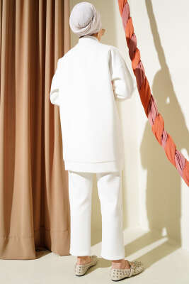 Tül Çiçekli Fermuarlı Scuba İkili Takım Ekru - İKİLİ TAKIM