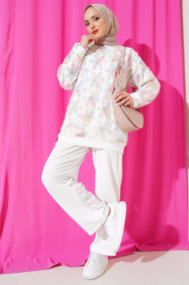 Tül Çiçekli İkili Takım Pembe - İkili Takım