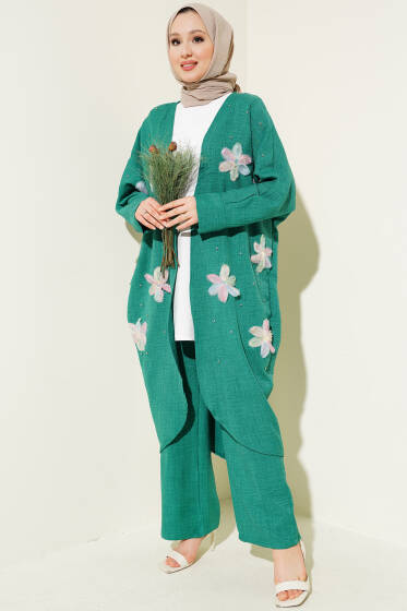 Tül Çiçekli Kimonolu Üçlü Takım Benetton - İKİLİ TAKIM