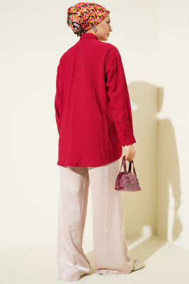 Tül Çiçekli Taş Süslemeli Gömlek Bordo - Gömlek