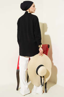 Tül Çiçekli Taş Süslemeli Gömlek Siyah - Gömlek