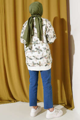 Tül Çiçekli Triko Tunik Haki - Triko Tunik