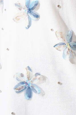 Tül Çiçekli Triko Tunik İndigo - Triko Tunik