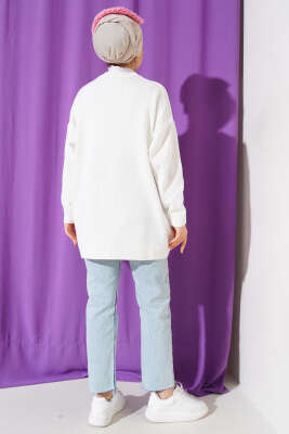 Tül Çiçekli Triko Tunik Pudra - Triko Tunik