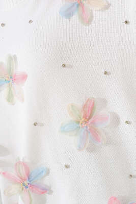 Tül Çiçekli Triko Tunik Pudra - Triko Tunik