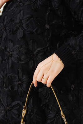 Tül Çiçekli Triko Tunik Siyah - Triko Tunik