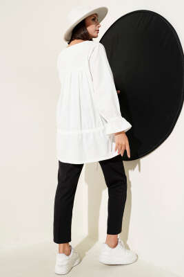 Tünelli Büzgülü Kimono Beyaz - 500-700 TL Ürünler