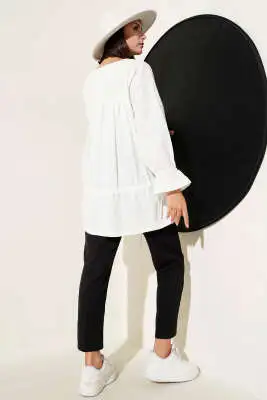 Tünelli Büzgülü Kimono Beyaz - Dış Giyim&Mont