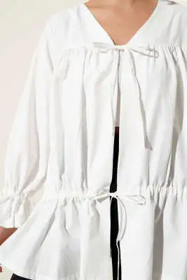 Tünelli Büzgülü Kimono Beyaz - Dış Giyim&Mont