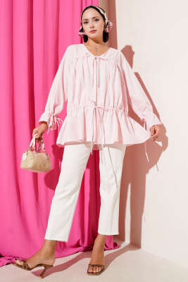 Tünelli Büzgülü Kimono Pembe - Dış Giyim&Mont