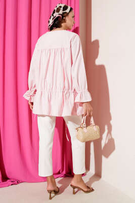 Tünelli Büzgülü Kimono Pembe - Dış Giyim&Mont
