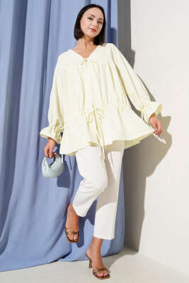 Tünelli Büzgülü Kimono Sarı - Dış Giyim&Mont