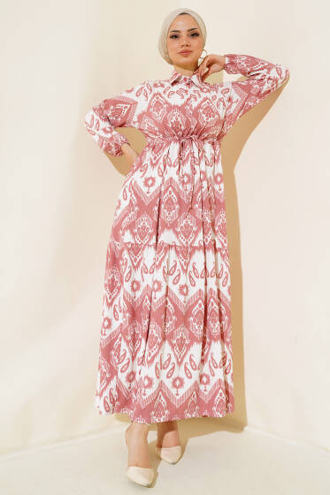 Tünelli Desenli Elbise Gül Kurusu - Elbise