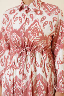 Tünelli Desenli Elbise Gül Kurusu - Tesettür Elbise