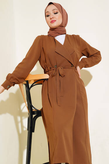 Tünelli Düğme Kap Kahve - Trençkot