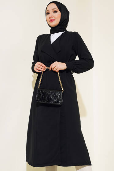 Tünelli Düğme Kap Siyah - Trençkot