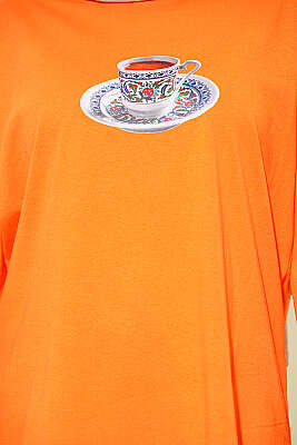 Türk Kahvesi Baskılı Tunik Oranj - Tunik