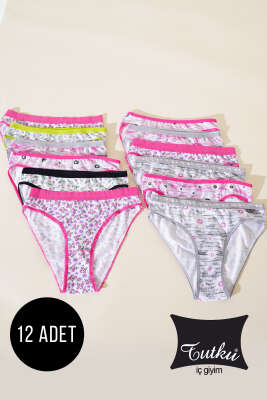 Tutku Bayan 12'li Desenli Bikini Kombin - Slip Külot