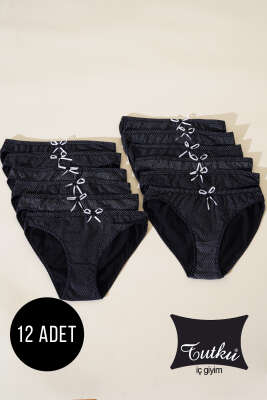 Tutku Bayan 12'li Küçük Puantiyeli Bikini Siyah - Slip Külot