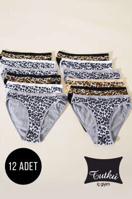 Tutku Bayan 12'li Leopar Bikini Kombin - Slip Külot