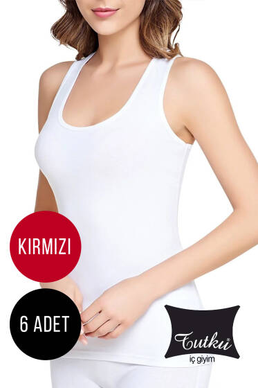 Tutku Bayan 6'lı Ribanalı Geniş Askılı Atlet Kırmızı - Tutku