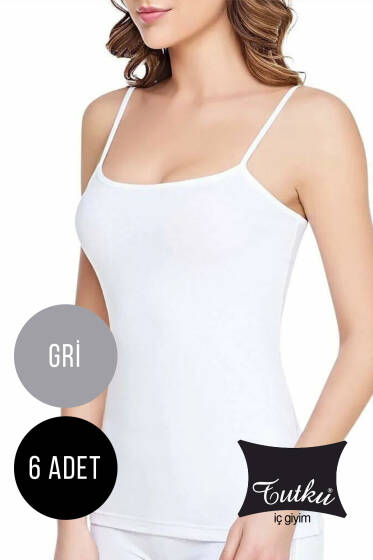 Tutku Bayan 6'lı Ribanalı İp Askılı Atlet Gri - Tutku
