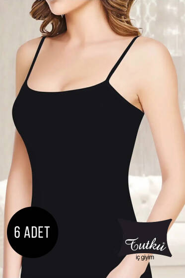 Tutku Bayan 6'lı Ribanalı İp Askılı Atlet Siyah - Tutku