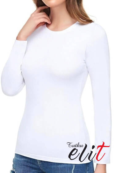 Tutku Elit Bayan Elastan Uzun Kol Body Beyaz - Tutku Elit