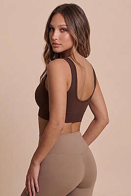 U Yaka Askılı Büstiyer Acı Kahve - Sporcu Sütyeni 