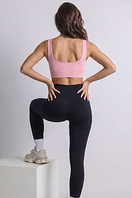 U Yaka Askılı Büstiyer Pembe - Sporcu Sütyeni 