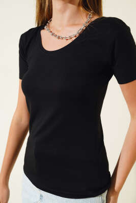 U Yaka Kısa Kol Body Siyah - Kadın Giyim Modelleri