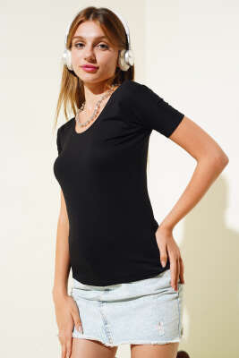 U Yaka Kısa Kol Body Siyah - Kadın Giyim Modelleri