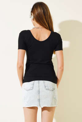 U Yaka Kısa Kol Body Siyah - Kadın Giyim Modelleri