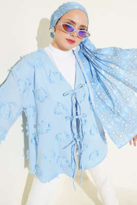 Üç Bağcıklı Püsküllü Kimono Bebe Mavi 