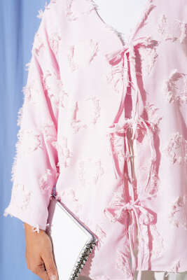 Üç Bağcıklı Püsküllü Kimono Pembe - Dış Giyim&Mont