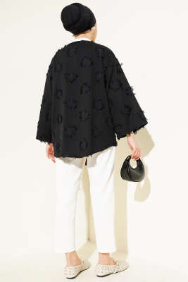 Üç Bağcıklı Püsküllü Kimono Siyah - Dış Giyim&Mont