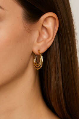 Üç Bantlı Halka Küpe Gold - Küpe