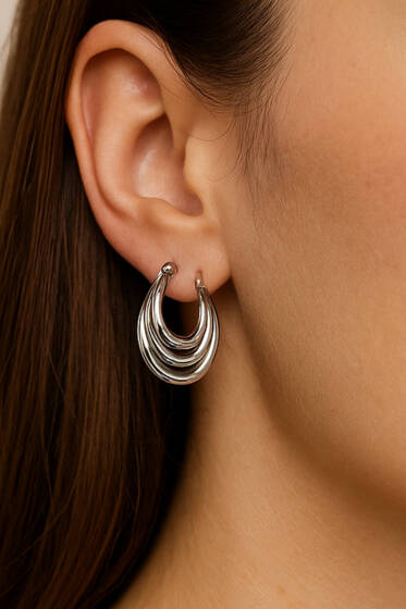 Üç Bantlı Halka Küpe Gümüş - Küpe