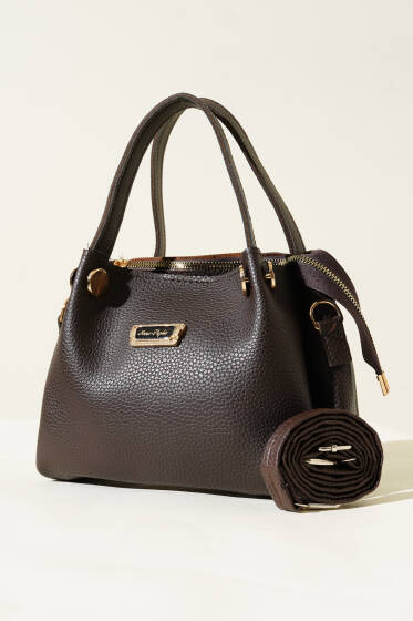 Üç Bölmeli Armalı Çanta Acı Kahve - Kol Çantası