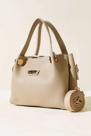 Üç Bölmeli Armalı Çanta Bej - Kol Çantası