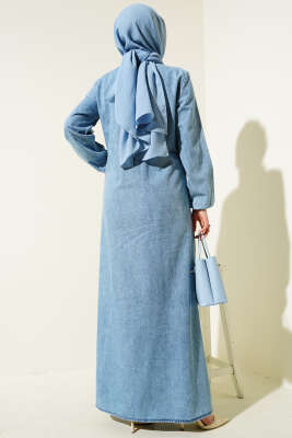 Üç Düğmeli Cepli Kot Elbise Kot Mavisi - Tesettür Elbise